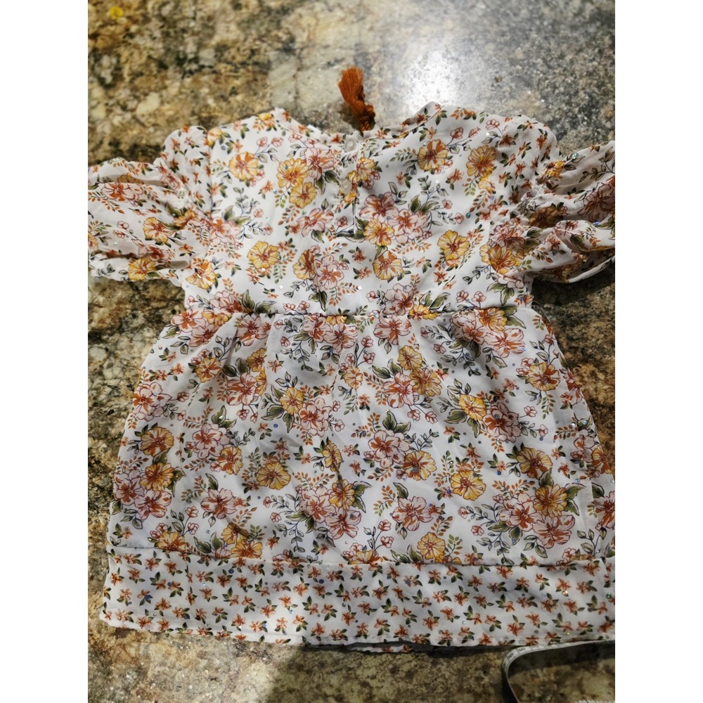 Little Lass - 6x Girls Pink Blue Layered Floral Dress Fully Lined. Orange. C13